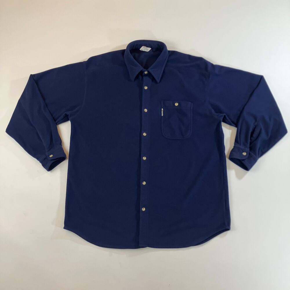 Vintage Columbia Sportswear Men's XL Navy Blue Fleece Button Down Shirt Jacket